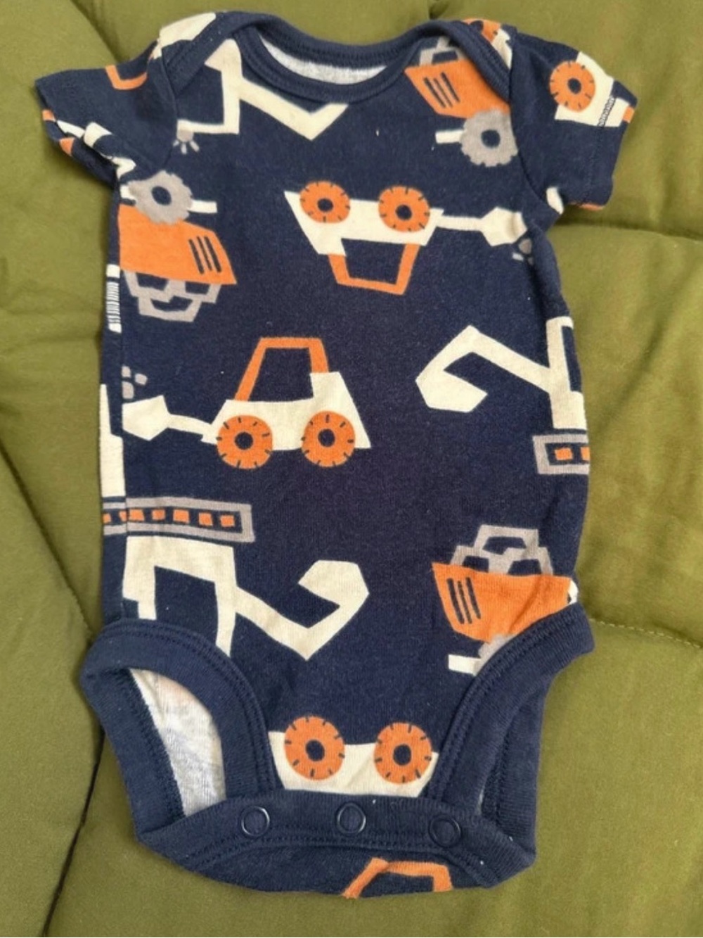 Navy Orange Construction Print Baby One-Piece